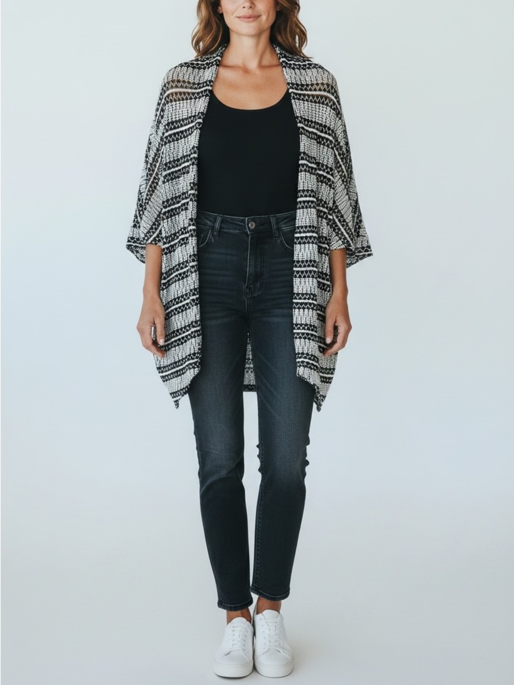 Mossimo Supply Co. Black and White Knit Open-Front Cardigan